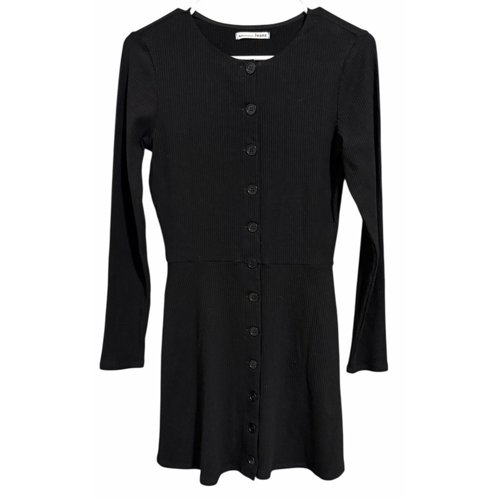 Reformation Aida Ribbed-Knit Button Front Mini Dress Black Women's Size Small
